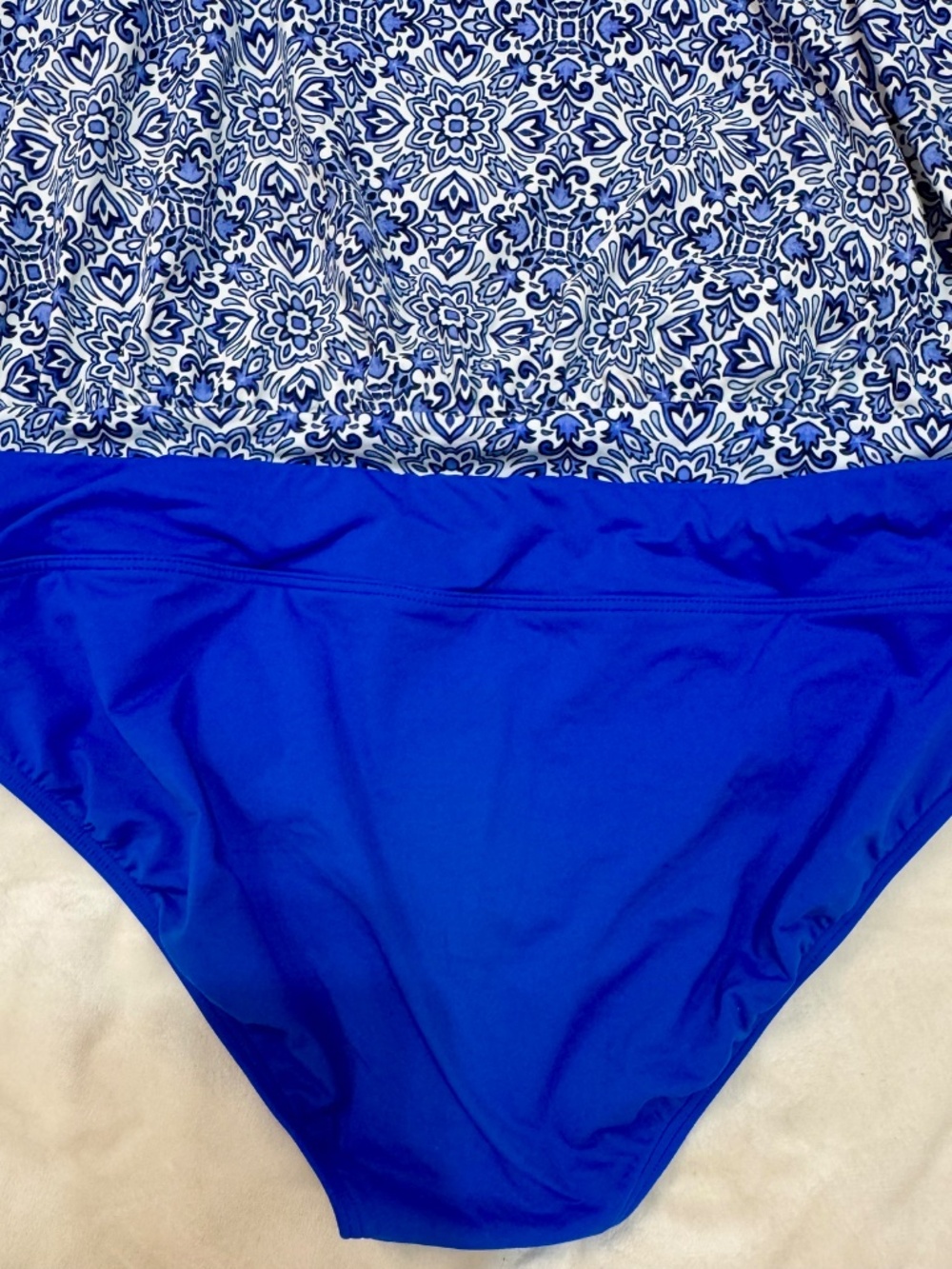Lands’ End Tankini Swimsuit Set Blue and White Medallion Print Size 16 - Picture 5 of 11